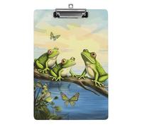 Molte rane cantano sui rami con farfalle estive sul lago acqua portablocco acrilico carino alla moda portablocco decorativo, 31,8 x 21,6 cm, clip in acrilico standard A4 per aule, insegnanti