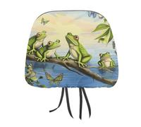 Molte rane cantano sui rami estate farfalle lago acqua copertura poggiatesta auto 2 pezzi regolabile riutilizzabile, accessori interni auto carino vintage poggiatesta protezione sedili, per la maggior