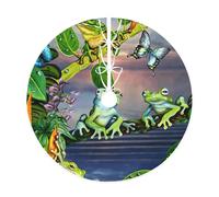 Molte rane cantano sui rami estate farfalle lago acqua stampa gonna albero di Natale, decorazione natalizia, per feste invernali di Capodanno.