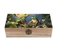 Molte rane cantano sui rami, farfalle estive, acqua di lago, scatola di legno per riporre i ricordi della casa, scatole con coperchio incernierato, regalo decorativo vintage per foto, gioielli, decor