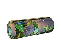 Molte rane cantano sui rami Farfalle estive Astuccio per matite con cerniera in pelle stampata con acqua di lago, borsa per cancelleria portatile, astuccio per cancelleria organizer, unisex