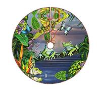 Molte rane cantano sui rami, stampa estiva con farfalle sul lago, decorazione per albero di Natale, decorazione per interni ed esterni