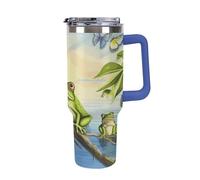 Molte rane cantano sui rami Summer Butterflies Lake Water Bicchiere in acciaio inossidabile da 1,18 ml a prova di perdite, grande capacità, tazza per auto con manico cannuccia a doppia parete