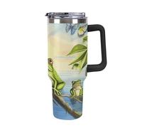 Molte rane cantano sui rami Summer Butterflies Lake Water Bicchiere in acciaio inossidabile da 1,18 ml a prova di perdite, grande capacità, tazza per auto con manico cannuccia a doppia parete