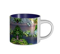 Molte rane cantano sui rami Summer Butterflies Lake Water Printing tazze in ceramica di grande capacità, tazze versatili per caffè, tè, facili da tenere, perfette per spazi di lavoro
