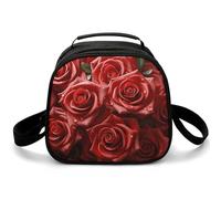 Molte rose rosse borsa per il pranzo a tracolla, piccola borsa termica per il pranzo con tracolla regolabile, riutilizzabile, per lavoro, picnic, viaggi