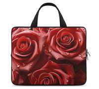 Molte rose rosse borse per laptop ultra sottile leggera e impermeabile custodia per laptop da 10 pollici, materiale in neoprene resistente, borsa protettiva portatile per computer con cinturino da