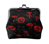 Molte Rose Rosse Sfondo Nero Stampa Vintage Pelle Cambiamento Borsa Elegante Piccolo Portamonete per le Donne Portamonete Portafoglio Mini