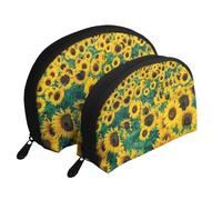 Molti bellissimi girasoli, Borsa per trucco a conchiglia Portamonete da donna Borsa da toilette piccola Borsa per cosmetici 2 pezzi