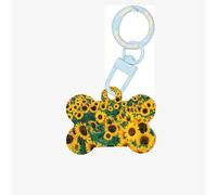 Molti bellissimi girasoli stampa acrilico ornamento osso, medagliette per cani ornamenti personalizzati per animali domestici, portachiavi a forma di osso identificativo