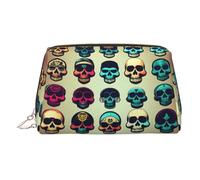 Molti Cool Retro Skull Head Graphics Leather Toiletry Organizer Bag, Viaggi Friendly Makeup Pouch per le donne, Oro, Taglia unica, Beauty case
