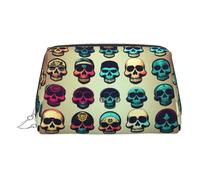 Molti Cool Retro Skull Head Graphics Leather Toiletry Organizer Bag, Viaggi Friendly Makeup Pouch per le donne, Argento, Taglia unica, Beauty case