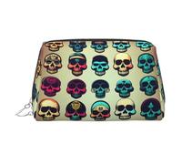 Molti Cool Retro Skull Head Graphics Printed Portable Beauty Case, Compact Travel Pouch con Organized Interior Slots for Daily, Argento, One Size