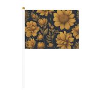 Molti fiori dorati, 1 confezione da 6 e 10 bandiere portatili, striscioni su bastone, piccole bandiere per sfilate, feste, bar, compleanni