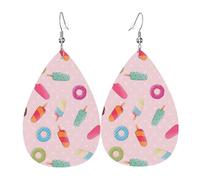 Molti orecchini colorati da donna in pelle con stampa a goccia a goccia orecchini alla moda leggeri da indossare tutti i giorni, Misura unica, Pelle