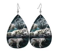 Molti orecchini pendenti in pelle artificiale in PVC con tigri bianche, il gancio è in materiale placcato argento 925