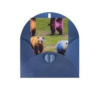 Molti orsi colorati che stampano biglietti con buste, fibbia verticale d'amore vuota carta perla imballaggio auguri di festa