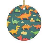 Molti piccoli ornamenti da appendere in ceramica a forma di albero di Natale con stampa di dinosauri - Decorazione per le vacanze, festa di Natale, decorazione per la