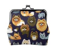 Molti Pomeranians Pattern piccoli portafogli donna, portafogli da donna, portamonete da donna, piccolo portafoglio da donna, con cerniera e blocco bacio, nero, Taglia unica, Art Deco