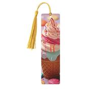 Molti segnalibri colorati in legno a forma di gelato fatti a mano stampati su entrambi i lati marcatori di pagina con nappe dorate accessori per libri regalo per amanti dei libri donne uomini