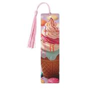 Molti segnalibri colorati in legno a forma di gelato fatti a mano stampati su entrambi i lati marcatori di pagina con nappe rosa accessori per libri regalo per amanti dei libri donne uomini
