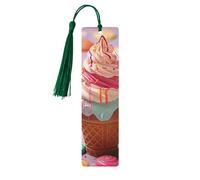 Molti segnalibri colorati in legno a forma di gelato fatti a mano stampati su entrambi i lati marcatori di pagina con nappe verde scuro accessori per libri regalo per amanti dei libri donne uomini