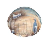 Molti simpatici gabbiani Cuffia da doccia stampata, riutilizzabile, appositamente progettata per i capelli lunghi delle donne, struttura a doppio strato, adatta per il bagno.