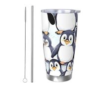 Molti simpatici pinguini schizzo tumbler 590 ml, in acciaio inox, isolamento sottovuoto, con coperchio e cannuccia, tazza da viaggio a doppia parete per caldo/freddo, tazza termica a prova di