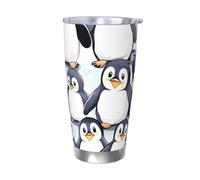 Molti simpatici pinguini schizzo tumbler 590 ml, in acciaio inox, isolamento sottovuoto, con coperchio e cannuccia, tazza da viaggio a doppia parete per caldo/freddo, tazza termica a prova di