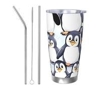 Molti simpatici pinguini schizzo tumbler 590 ml, in acciaio inox, isolamento sottovuoto, con coperchio e cannuccia, tazza da viaggio a doppia parete per caldo/freddo, tazza termica a prova di