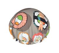 Molti Sushi Food Print Grande Impermeabile Doccia Cofano Per Le Donne Capelli Lunghi, Fascia Elastica Lavabile Bagno Capelli Cappello