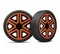 Moltico Copricerchi - Set Copricerchi Universale 4 Pezzi - Adatto a Tutti i Cerchi in Acciaio - Copri Cerchioni - Anello di Sicurezza Regolabile - Arancia-Nero - 15 Pollici