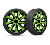 Moltico Copricerchi - Set Copricerchi Universale 4 Pezzi - Adatto a Tutti i Cerchi in Acciaio - Copri Cerchioni - Anello di Sicurezza Regolabile - Verde-Nero - 15 Pollici