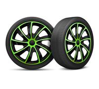 Moltico Copricerchi - Set Copricerchi Universale 4 Pezzi - Adatto a Tutti i Cerchi in Acciaio - Copri Cerchioni - Anello di Sicurezza Regolabile - Verde-Nero - 14 Pollici