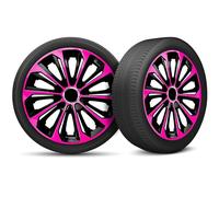 Moltico Copricerchi - Set Copricerchi Universale 4 Pezzi - Adatto a Tutti i Cerchi in Acciaio - Copri Cerchioni - Anello di Sicurezza Regolabile - Rosa-Nero - 15 Pollici