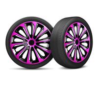Moltico Copricerchi - Set Copricerchi Universale 4 Pezzi - Adatto a Tutti i Cerchi in Acciaio - Copri Cerchioni - Anello di Sicurezza Regolabile - Rosa-Nero - 14 Pollici