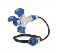 Moltiplicatore adattatore con cavo da 2 metri, da spina industriale CEE 220V 230V 3 Poli 2P+T a 3 prese industriali 220V 230V 3 Poli 2P+T, 16A, IP67, uso esterno, blu