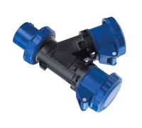 Moltiplicatore adattatore da spina industriale CEE 220V 230V 3 Poli 2P+T a 2 prese industriali CEE 220V 230V 3 Poli 2P+T, 16A, IP67, uso esterno, blu