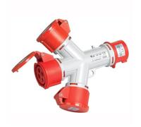 Moltiplicatore da spina industriale 380V 400V 415V 4 poli 3P+T a 3 prese industriali 380V 400V 415V 4 poli 3P+T, 16A, IP54 - Rosi 1405