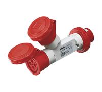 Moltiplicatore Mobile 2 Uscite IP67 1 Spina 16A 2 Prese 3P+N+T 400V Rosso