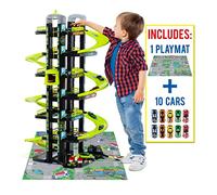 Molto | 7 Piani parcheggio Verde con Garage, Rampe, Lavanderia, Ascensore, Stazione di Benzina e Area unta | Include 10 Auto e arazzi | Giocattoli educativi per Bambini| + 3 Anni