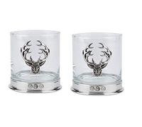Molto Alta Qualità senza Piombo Pewterware Montato 12oz Whisky Bicchiere con un di Cervo Testa Emblem12oz Whisky Occhiali in a Presentazione Scatola di 1 Or 2 Occhiali