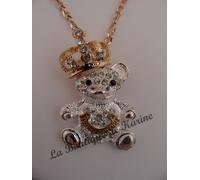 Molto Bel Collana Ciondolo Metallo Dore E Argento Orso C1