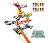 MOLTO | Downtown Toy Parking 3 Piani + 10 Auto + Tappetino Gioco - Stazione di Servizio, Ascensore, Lavanderia - Parcheggio per Bambini con Rampa Alta Velocità