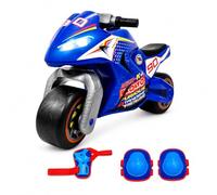 MOLTO - Motocicletta cavalcabile da corsa per bambini blu + protezioni, design da corsa per ragazzi e ragazze, leggera, stabile e confortevole, giocattolo sicuro per interni ed esterni, + 18 mesi