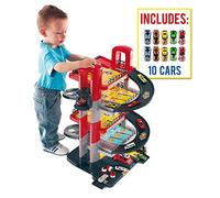 MOLTO | Parcheggio d'infanzia di 5 piani con garage, rampe, lavanderia, ascensore, stazione di benzina e area unta | Include 10 auto giocattolo | Giocattoli educativi per bambini | + 3 anni