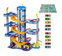 MOLTO | Parcheggio Giocattolo 6 Piante Blu con 10 Auto e Arazzo da Gioco - Garage per Bambini con Rampe, Ascensore e Elementi Interattivi - Gioco di Immaginazione e Motorie per Bambini dai 3 Anni