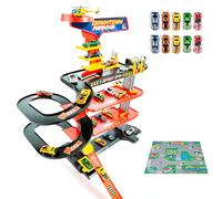 MOLTO | Parcheggio giocattolo Downtown 4 piani + 10 auto + Arazzo da gioco - Stazione di servizio, Ascensore, Lavanderia - Parcheggio per bambini con rampa ad alta velocità