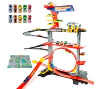 MOLTO | Parcheggio Giocattolo in Centro a 2 Piani, 1 Anello + 10 Auto e Tappetino da Gioco - Stazione di Servizio, Ascensore e Rampe Veloci - Parcheggio per Bambini. 2 auto pull-back incluse