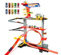 MOLTO | Parcheggio Giocattolo in Centro a 2 Piani, 1 Anello + 10 Auto - Stazione di Servizio, Ascensore e Rampe Veloci - Parcheggio per Bambini. 2 auto pull-back incluse